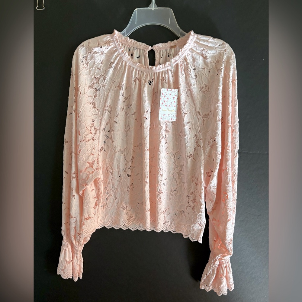 FREE PEOPLE NWT Sz XS Pink Lace BOHO Blouse
